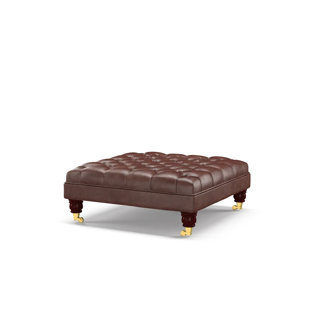 Finsbury Footstool Heritage Dark Brown Black Finish - En Stock de Timeless Chesterfields Royaume-Uni