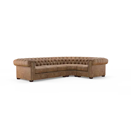 5 Seater Left Hand Facing Chesterfield Corner Sofa Rustic Millstone Antique Studs