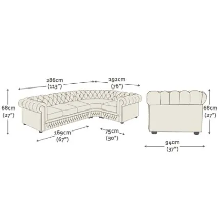 Chesterfield 3 x 1 Corner Unit Rustic Millstone Antique Studs - En Stock de Timeless Chesterfields Royaume-Uni
