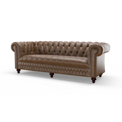 Clarendon 4 Seater Sofa Industrial Brown Antique Studs