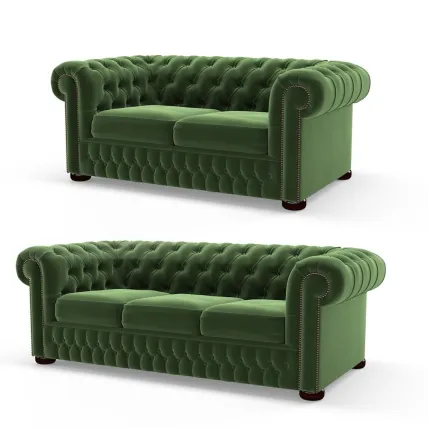 Chesterfield 2 and 3 Seater Sofa in Amalfi Forest Green