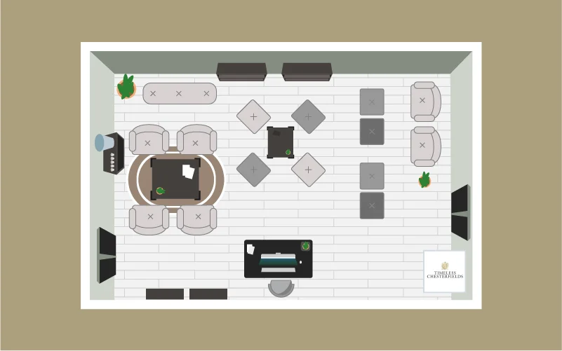 Large waiting room with clustered seating